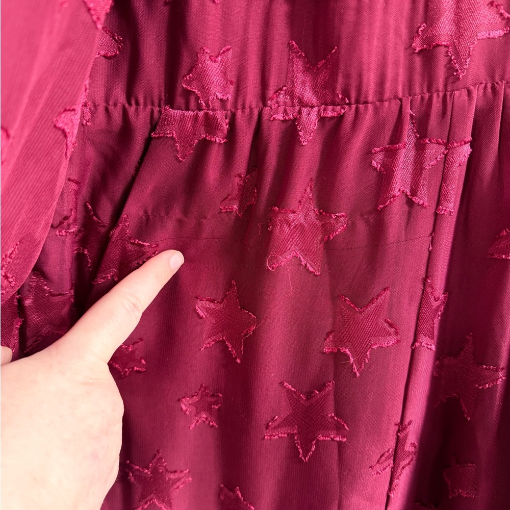 NWT Torrid Size 3X Red Purple Midi Clip Dot Star Dress Balloon Sleeves Tiered - Picture 8 of 12